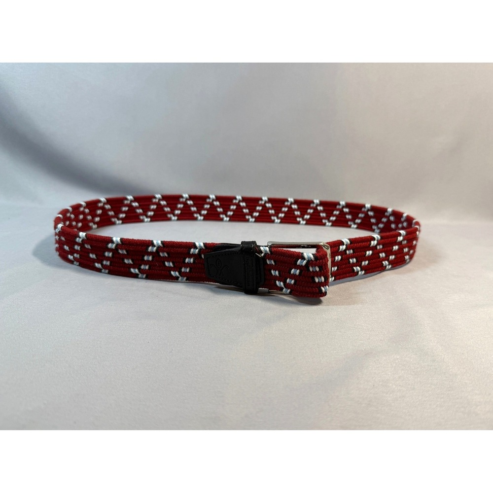 Royal Albartross Woven Belt Mens Size L Red Black White Blue Leather Trim Italy